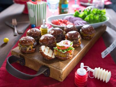 Beauty shot of Hamburger Sliders during Mini Munchies, as seen on Cooking Channel's Dinner at Tiffani's, Season 2.