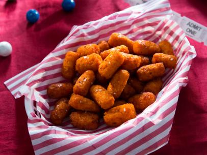Beauty shot of Sweet Po-tater Tots during Mini Munchies, as seen on Cooking Channel's Dinner at Tiffani's, Season 2.