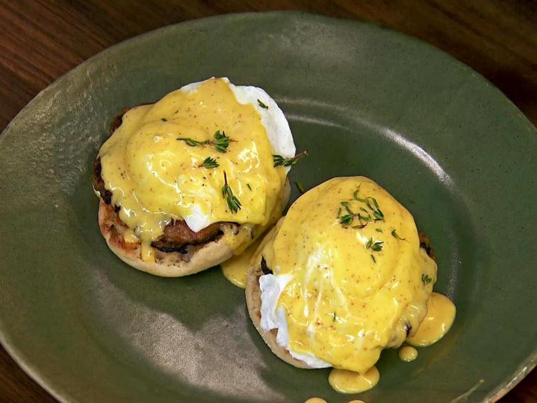 Eggs Benedict with Apple Sausage and Mustard Hollandaise Recipe | Bobby