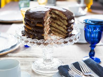 Beauty photo of Six Layer Cake during Family Favorites, as seen on Cooking Channel's Dinner at Tiffani's, Season 2.