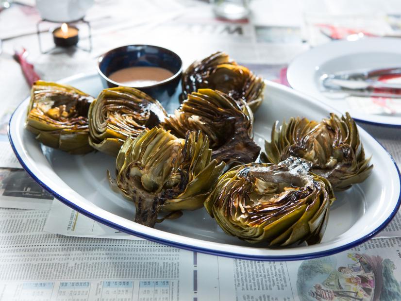 Grilled Artichokes With Honey Chile Dipping Sauce Recipe Tiffani Thiessen Cooking Channel