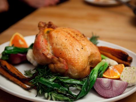 Roasted Chicken with Star Anise Sauce, Ginger Carrots and Snap Peas
