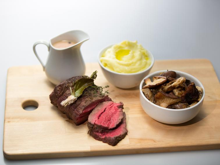 Roasted Chateaubriand with Red WineMushroom Reduction and Pommes Puree