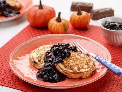 Sunny Anderson’s Sunny's Candy Bar Pancakes with Scary Blueberry Syrup for THANKSGIVING/BAKING/WEEKEND COOKING, as seen on The Best Thing I Ever Made, Hauntingly Good.