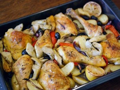 Roast Chicken with Lemon, Artichoke and Peppers as seen in Episode 101 of Cooking Channel's UpRooted with Sarah Sharratt.