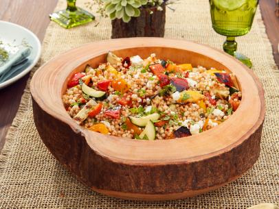 Host Tiffani Amber Thiessen's dish, Roasted Vegetable Cous Cous, as seen on Cooking Channel’s Dinner at Tiffani’s, Season 3.
