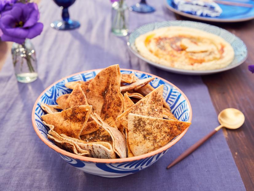 Host Tiffani Amber Thiessen's dish, Spiced Pita Chips, as seen on Cooking Channel’s Dinner at Tiffani’s, Season 3.