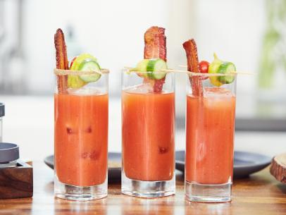 Host Tiffani Amber Thiessen's, Tiffani’s Spicy Bloody Mary with Maple Bacon, as seen on Cooking Channel’s Dinner at Tiffani’s, Season 3.