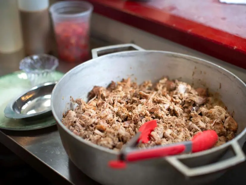 A pot of ropa vieja cools at Moreno's Cuba as seen on Seaside Snacks and Shacks epsiode 106. 